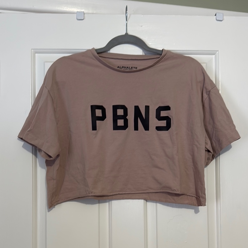 Alphalete Pink Tan Crop Top with Black Letters - Picture 1 of 1